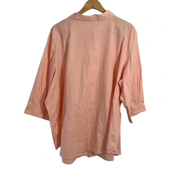 Woman Within Button Up Shirt 3X Peach Pink 3/4 Sleeves Cotton Blend Office Work - Picture 2 of 6